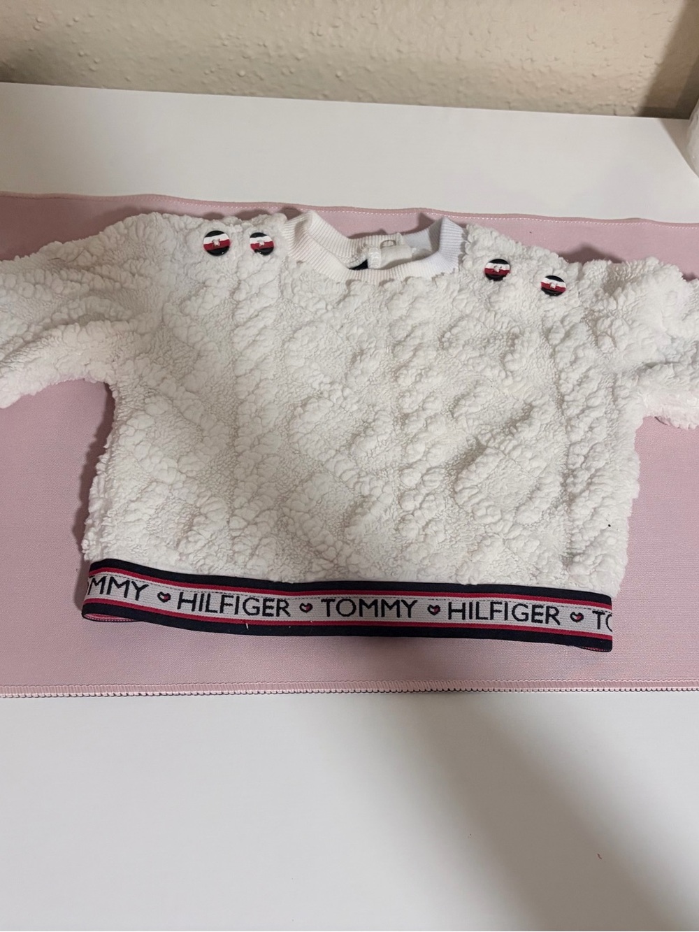 Tommy Hilfiger White Sherpa Pullover with Logo Hem